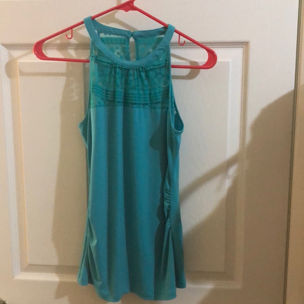 Teal tank top with detail at the top